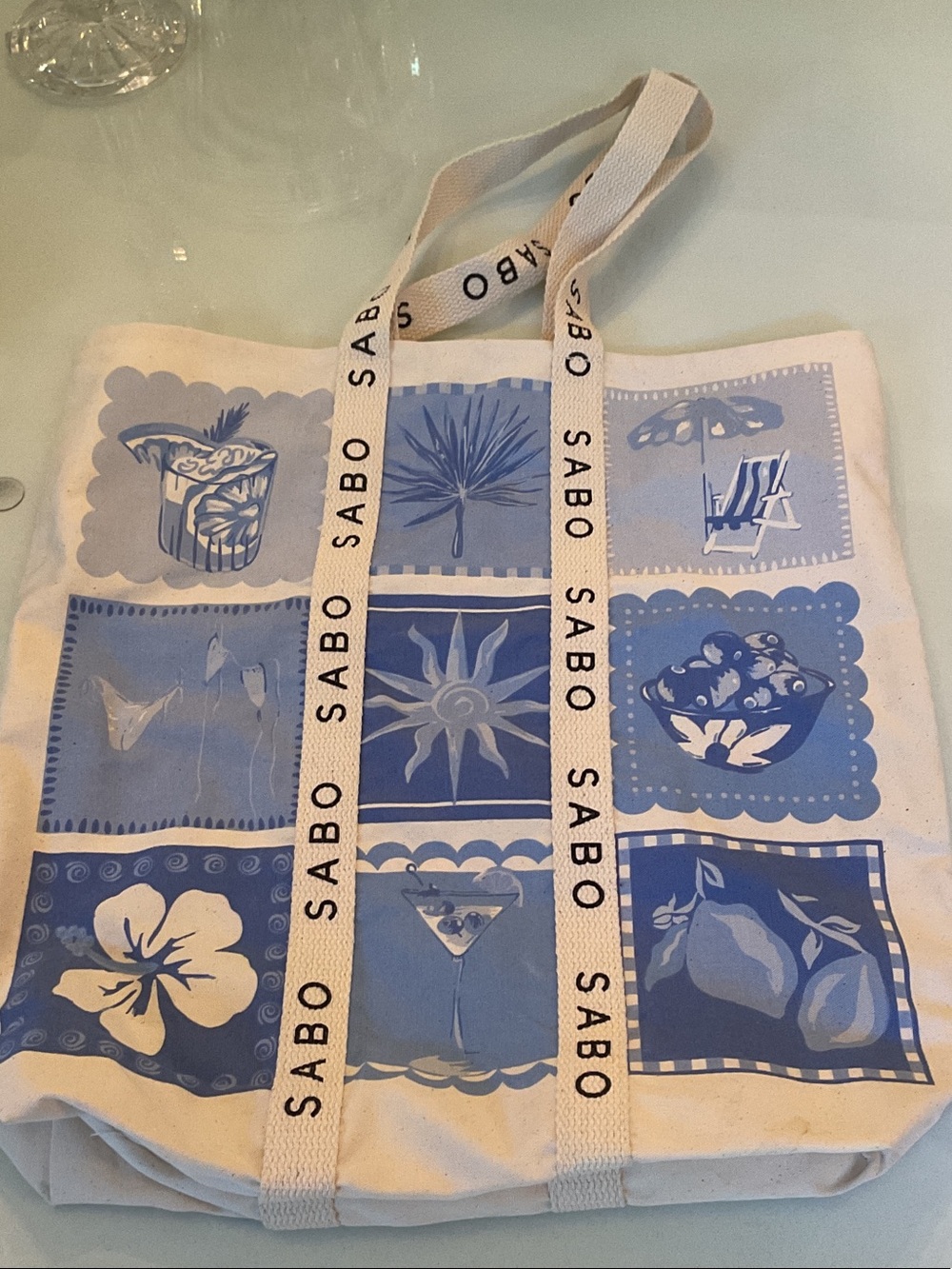 SABO VACATION Blue Canvas Tote Bag